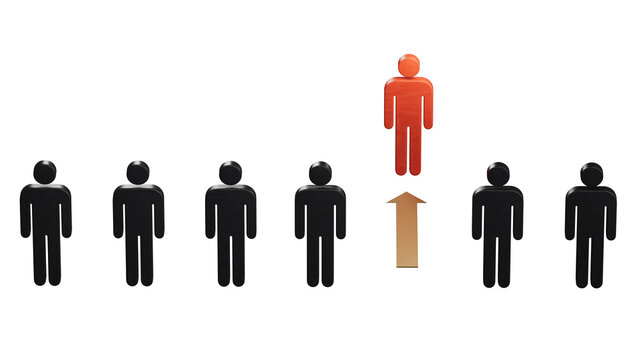 Red arrow and Wooden dolls. Leadership and growth concept.Leadership with business success concept.Supports PNG files with transparent backgrounds.