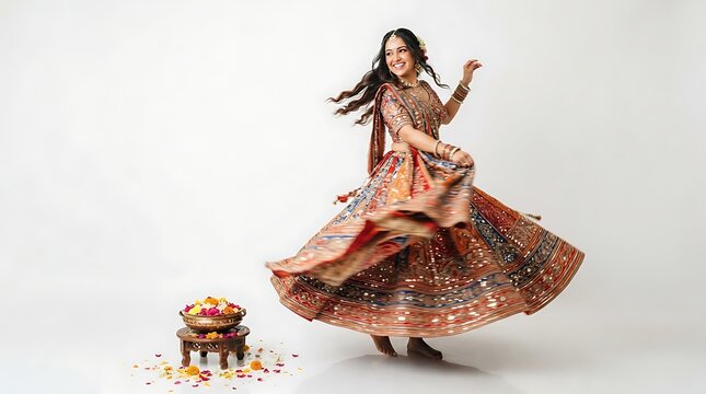 Woman in traditional attire spinning