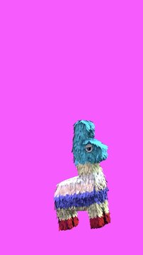 Seamless vertical video of a paper traditional multi colored Mexican party pinata isolated with copy space