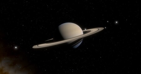Timelapse graphic animation of Saturn with its rings composed of ice and rock particles, showing orbiting moons moving around the planet.  © Jose Lledo