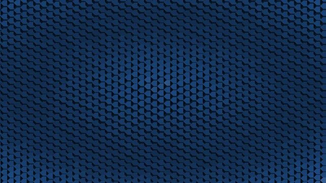 Blue abstract radial hexagonal grid pattern and shimmering geometric background, seamless loop