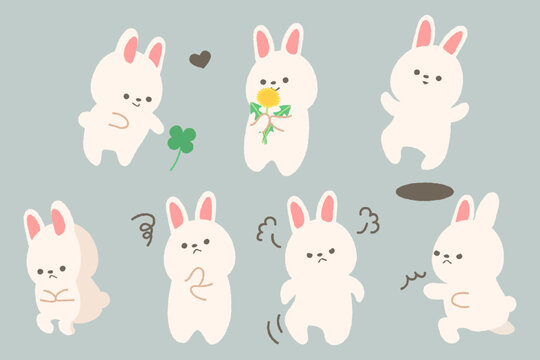かわいいうさぎのポーズイラストセット