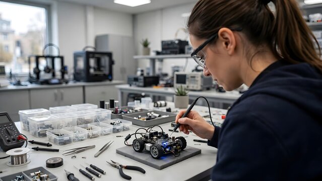 Robotics development concept highlighting creativity, science and technological progress