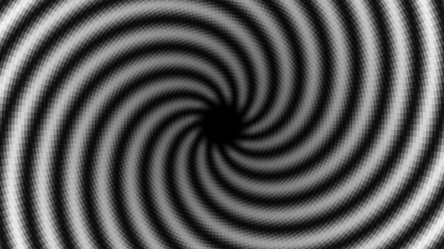 Black and white classic abstract hypnotic spiral vortex background, seamless loop