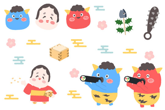 節分のかわいいイラストセット
