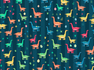 Kawaii T Rex And Triceratops Seamless Pattern © iushakovsky