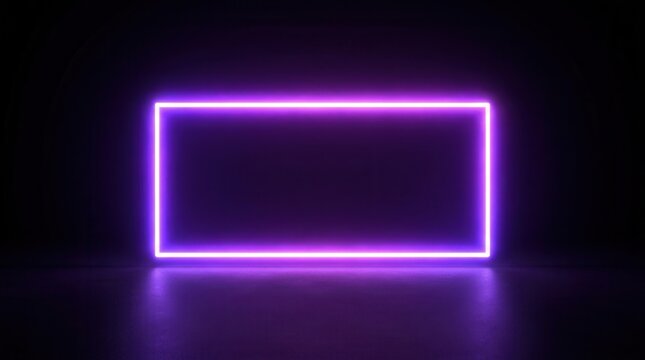 Glowing neon rectangle frame with abstract light on a dark background