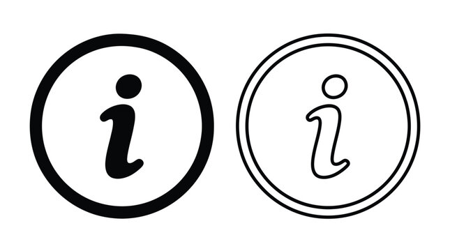 Information icon. Circle letter i symbol. Info sign. Help pictogram for tourist point, tooltip, user guide, website tips, notice board and app interface design.