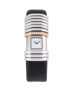 Cartier quartz watch, Declaration model, reference 2611, steel, titanium and 18kt rose gold case with diamond-cut brilliants. Milan, Italy, September 11, 2025.