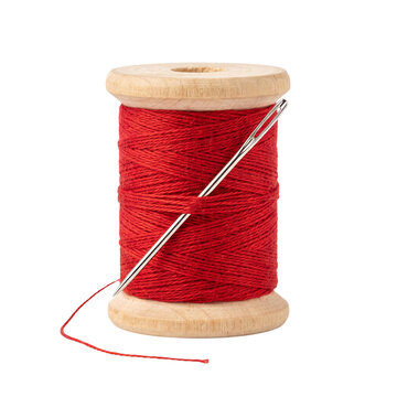 Red Thread Spool with Needle Isolated
