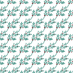 Obraz premium Festive Mistletoe Pattern With Red Berries Seamless Christmas Holiday Background