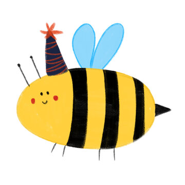 cute bee with birthday hat