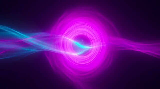 Abstract Energy Vortex: A mesmerizing digital artwork depicting a swirling vortex of vibrant pink and electric blue light against a dark background.