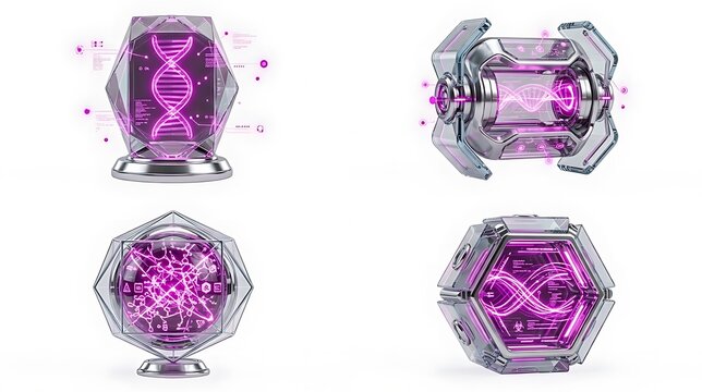 DNA Genetic Storage Capsules Bio Containment Pods Sci Fi Metallic 3D, Symbol Of Gene Therapy Biotech Vault Biohazard Sample Cryo Cryogenic Container Molecular Helix Genome Sequencing Repository