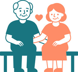 Fototapeta premium Elderly Couple Sitting Together on a Bench Celebrating Long Lasting Relationship and Eternal Love Illustration
