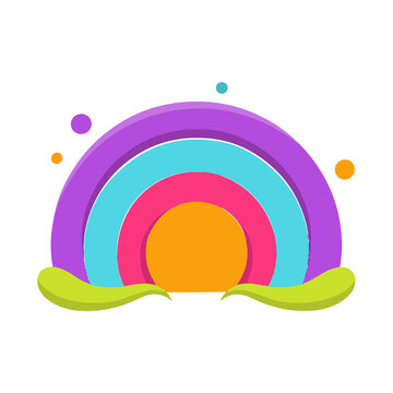 Colorful rainbow with circles and green shapes