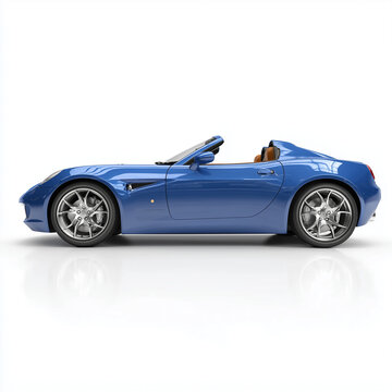 Modern blue sports luxury super car coupe parked on white floor