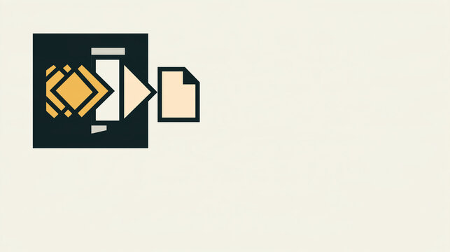 Abstract graphic icon showing document processing or export from digital interface