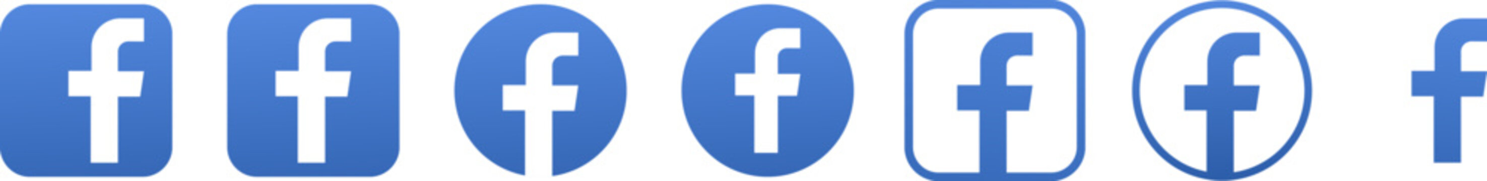 Collection of blue facebook social media letter f in various shapes including circles and squares isolated on a white background set