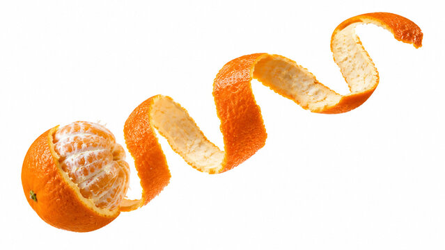Fresh orange peel spiral with natural texture and vibrant color for food packaging design
