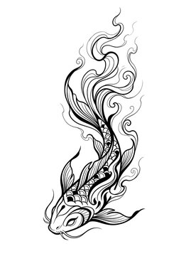 Abstract koi dissolving into smoke