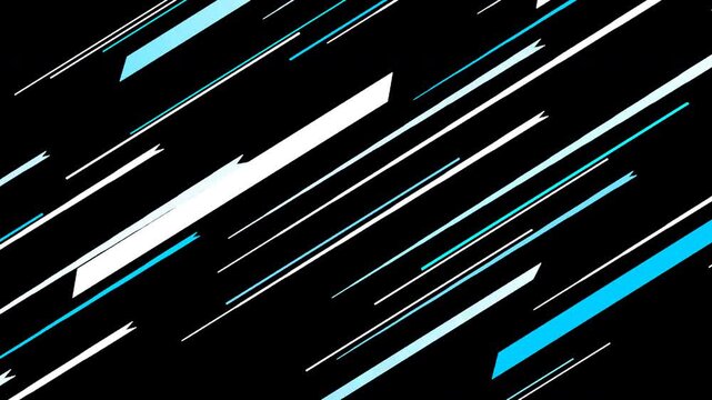 Abstract blue and white diagonal lines moving on black background