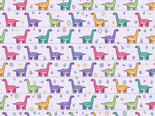Colorful Prehistoric Dinosaurs Childrens Wallpaper Design © iushakovsky