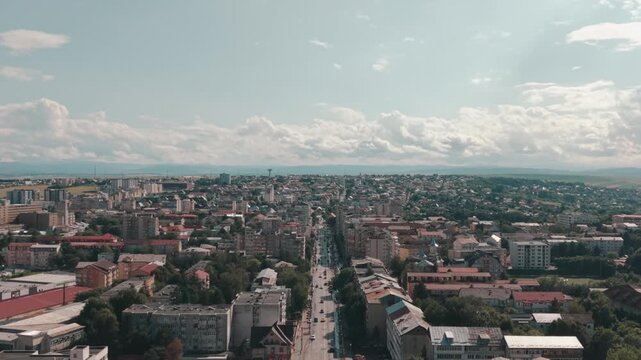 Aerial Drone View of a Main Boulevard Stretching Through Suceava, Romania