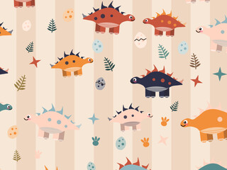 Colorful Prehistoric Dinosaurs Childrens Wallpaper Design © iushakovsky