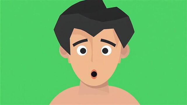 Shocked Face Expression Flat Vector Animation on Green Screen Chroma Key 5 Seconds Video