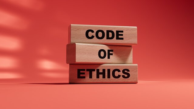Code of ethics symbol. Concept words Code of ethics on wood cubes.Business and Code of ethics concept. Copy space.3D rendering