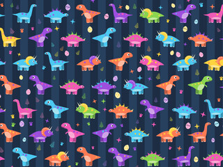 Kawaii T Rex And Triceratops Seamless Pattern © iushakovsky