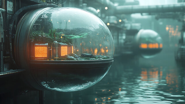 Baby leviathan floating in suspended water orb in a controlled lab environment 