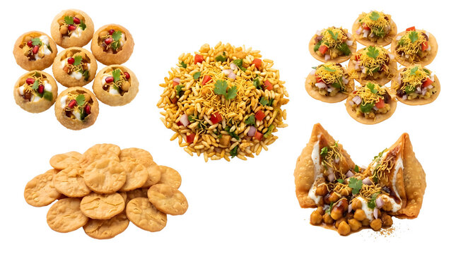 Authentic Indian Chaat Snack Assortment Isolated on Transparent Background