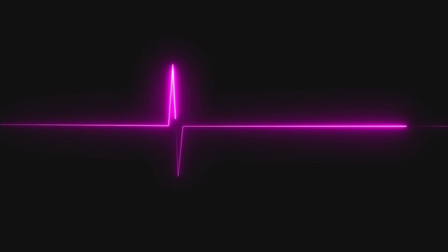 Neon purple heart rate monitor line showing a pulse beat rhythm on a dark black background representing medical technology health care data and vital sign monitoring electronic display
