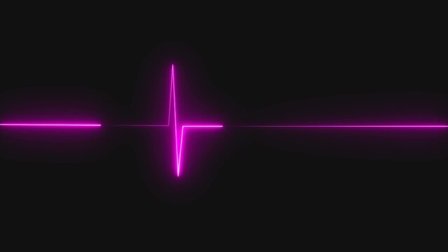 Bright neon pink heartbeat line glowing on a dark black background representing health medical pulse monitor signal rhythm showing life sign concept for digital technology or science design