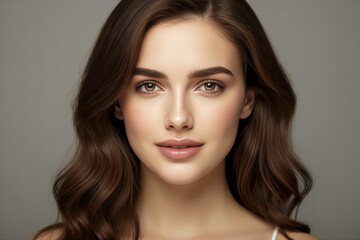 Fototapeta premium Studio portrait of gorgeous young brunette woman with radiant glowing skin