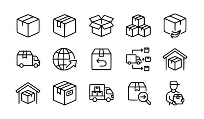 Fototapeta premium Shipping Logistics Cargo and Delivery Editable Linear Icons