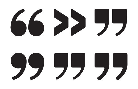 Black quotation marks icon set isolated on transparent background for blog or quote citation text.