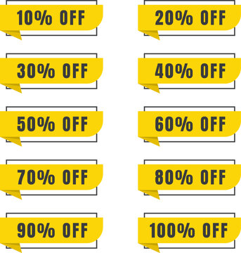 Yellow discount off banner badge vector set with sale tag label tag collection design