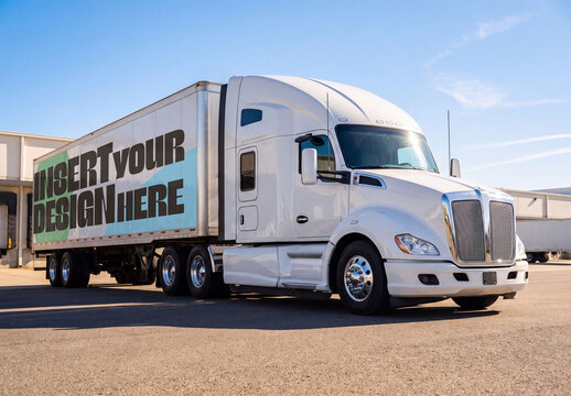 Mockup Template of Semi Truck Cab and Trailer