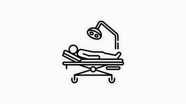 Patient lying on a hospital bed with surgical light icon