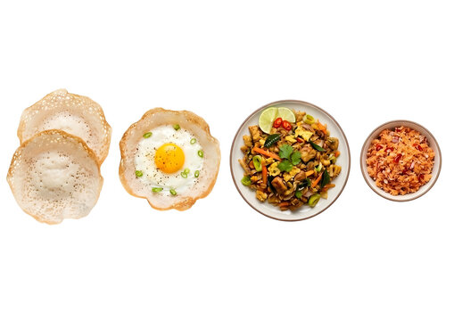 Sri Lankan Kottu Roti and Hopper Food Elements on Transparent Background