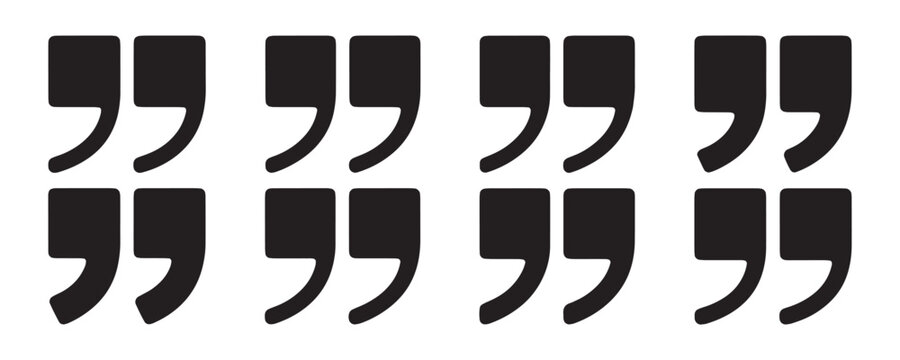 Quotation mark black set icons on transparent background for message bubble and creative text design.