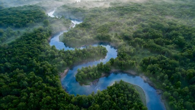 A pristine forest and river landscape highlights the importance of protecting natural habitats