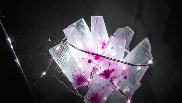 Abstract Glowing Ice Crystals with Pink Fairy Lights