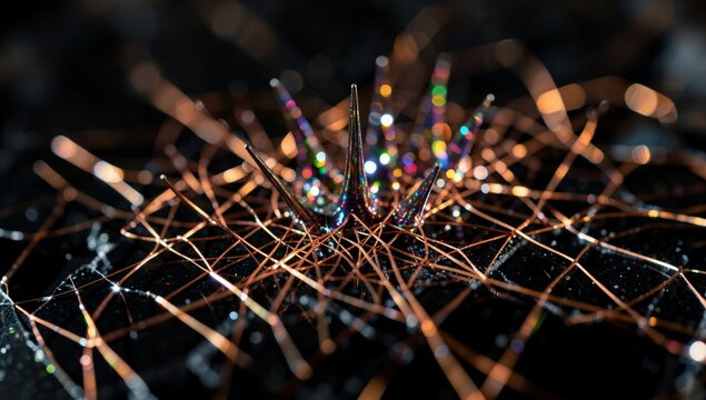 Abstract Metallic Spikes Surrounded by Fine Copper Wires