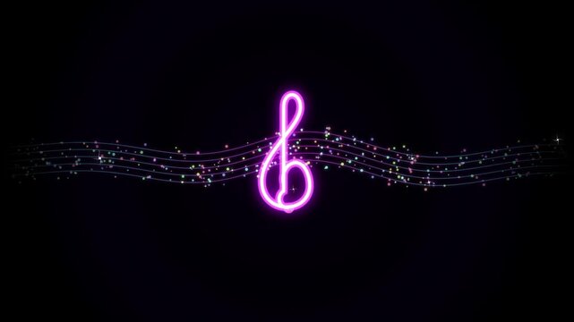 neon, treble clef, music, musical notes, glowing, particles, abstract, background, animation, sound, audio, melody, rhythm, song, concert, performance, entertainment, digital, synthwave, vibrant, pink