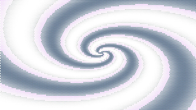 Abstract background, with blue and, purple halftone dots, forming a spiral, vortex pattern on, a black surface, for digital