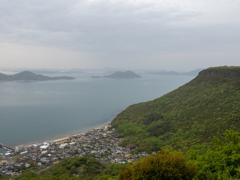 View of Seto Inland Sea and islands at dusk from Shishi no Reigan observatory on Yashima - Takamatsu, Kagawa prefecture, Japan